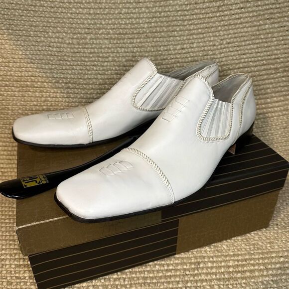 Jo Ghost White Leather Square Toe Dress Shoes Italy Sz 42 US 9 main image 10